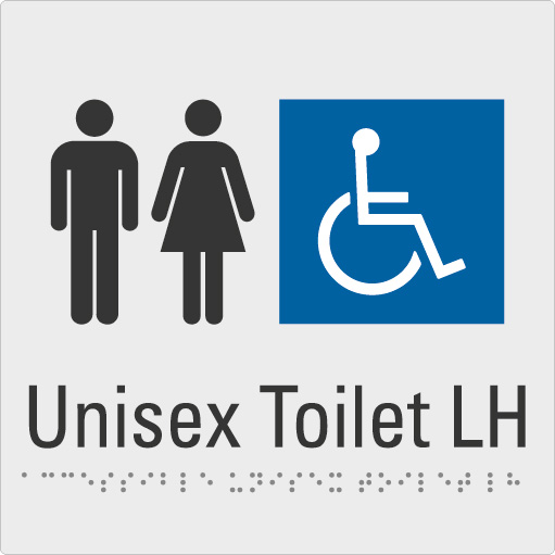Unisex Toilet LH Silver Braille Sign