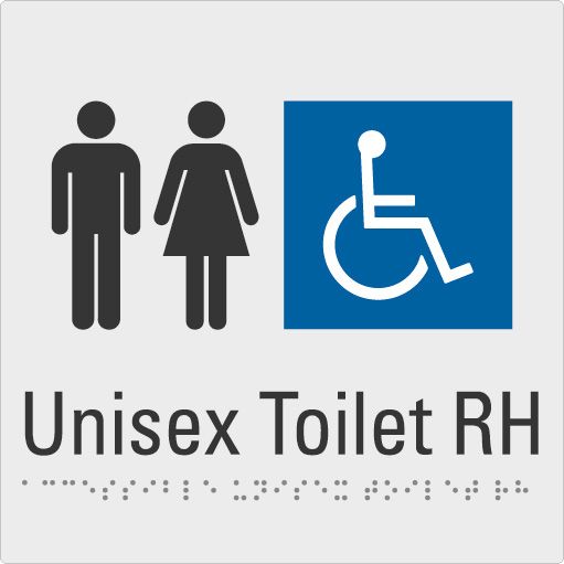 Unisex Toilet RH Silver Braille Sign