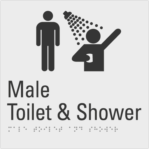 Male toilet & shower Silver Braille Sign