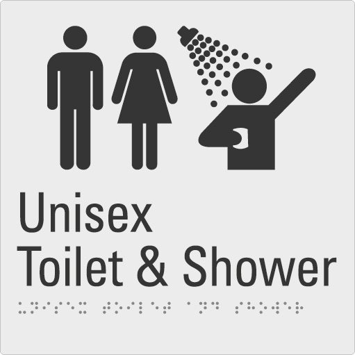 Unisex Toilet & shower Silver Braille Sign