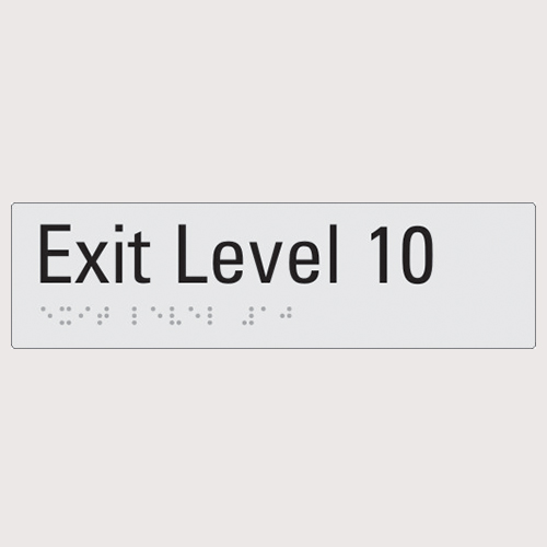 Exit level 10 silver braille sign