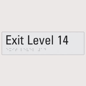 Exit level 14 silver braille sign