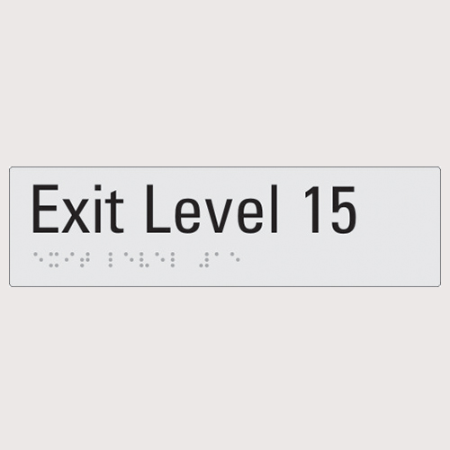 Exit level 15 silver braille sign