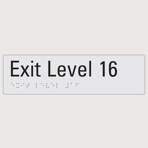 Exit level 16 silver braille sign