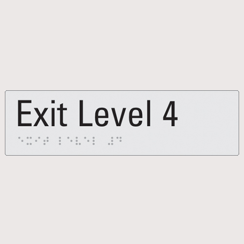 Exit level 4 silver braille sign