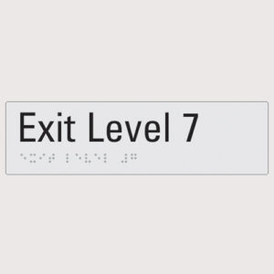 Exit level 7 silver braille sign