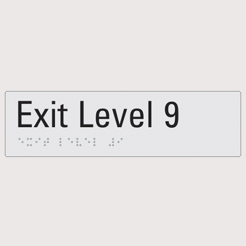 Exit level 9 silver braille sign