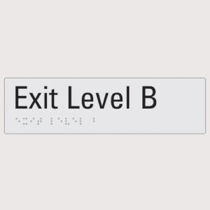 Exit level B silver braille sign