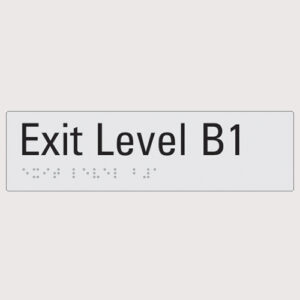 Exit level B1 silver braille sign