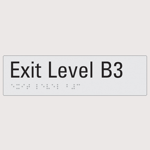 Exit level B3 silver braille sign
