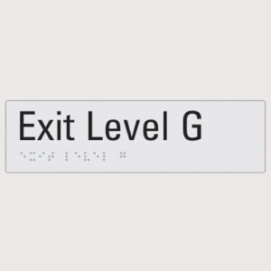 Exit level G silver braille sign